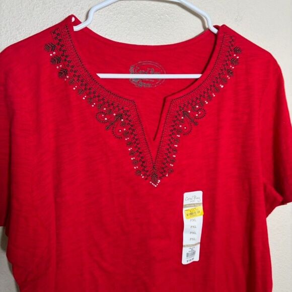 Coral Bay T-Shirt Women's Petite XL Red V-Neck Short Sleeve Casual Shirt NWT - Picture 3 of 9